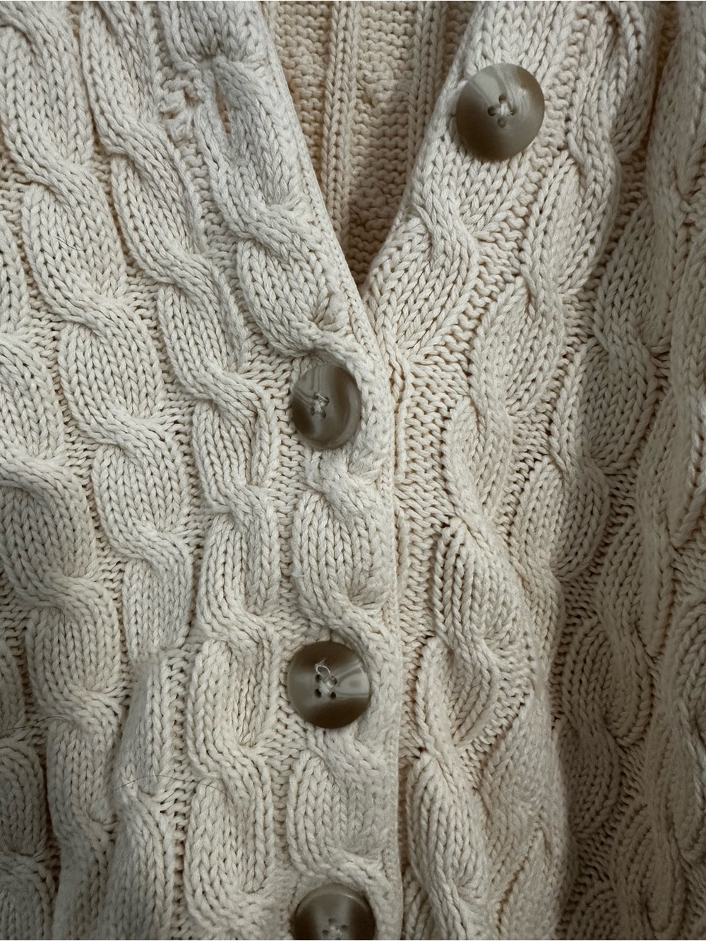 Lands' End Cream Cable-Knit Button Cardigan 100% Cotton - Picture 3 of 6